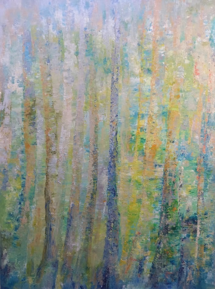 Echanges 1, une peinture à l'huile de Corinne Foucouin, qui fait partie de la série les arbres.