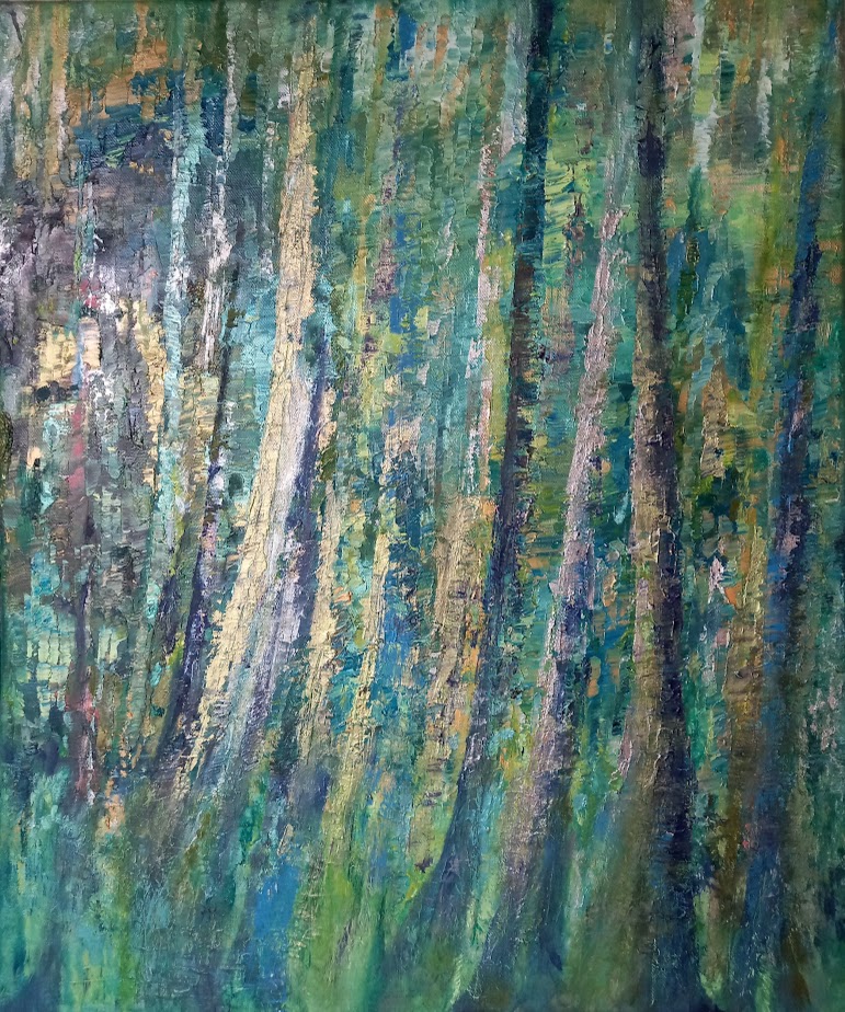 Une peinture de Corinne Foucouin, tableau qui se nomme Lianes 3, de la série les arbres.